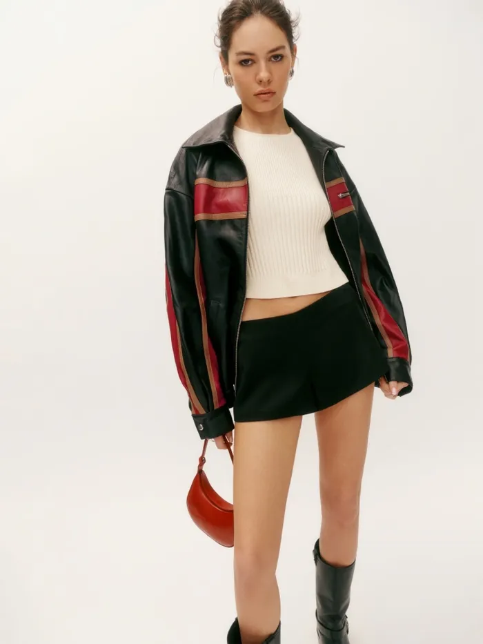 Reformation Outerwear Veda Marco Leather Oversized Bomber Sunset Stripe 8211 Women