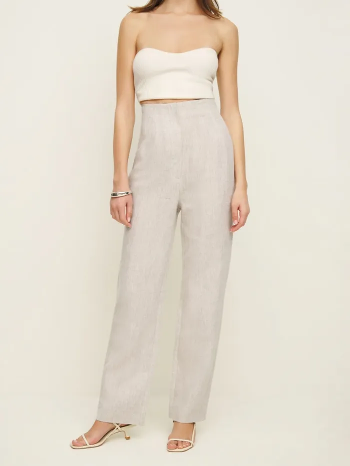 Reformation Pants Colton Linen Pant Oatmeal 8211 Women