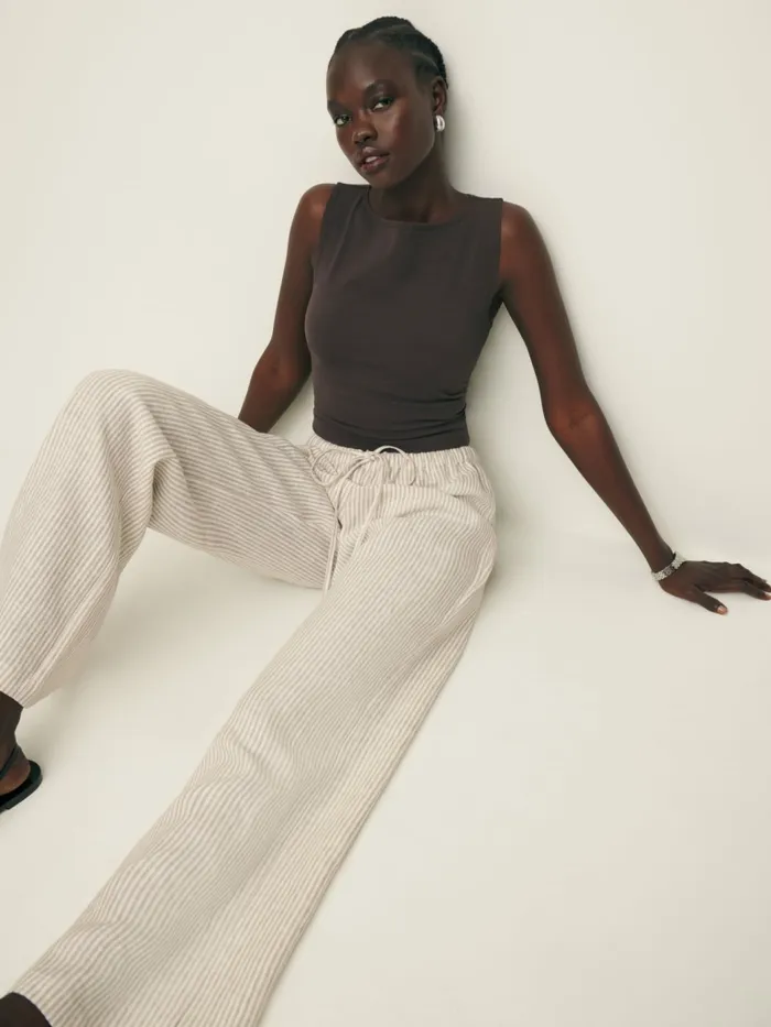 Reformation Pants Petites Olina Linen Pant Sandy Stripe 8211 Women Reformation Pants Petites Olina Linen Pant Sandy Stripe 8211 Women