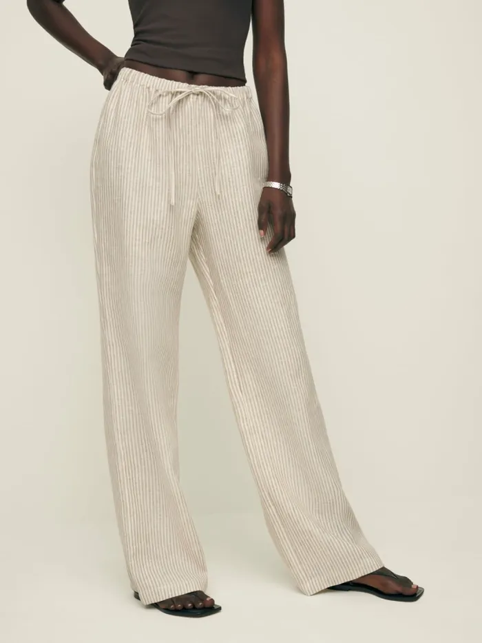 Reformation Pants Petites Olina Linen Pant Sandy Stripe 8211 Women Reformation Pants Petites Olina Linen Pant Sandy Stripe 8211 Women