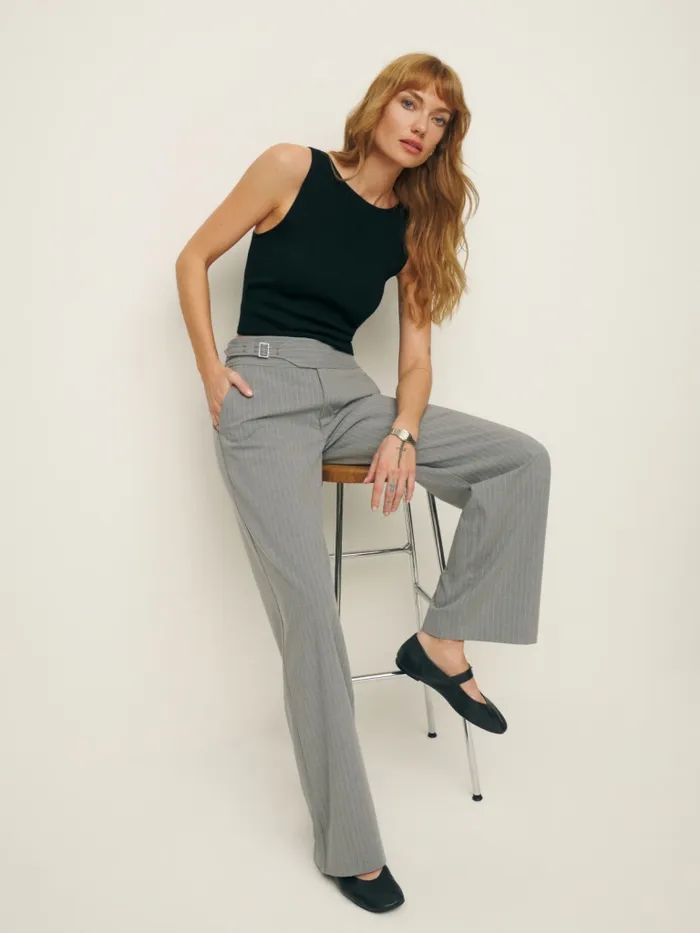 Reformation Pants Risa Pant Light Grey Stripe 8211 Women