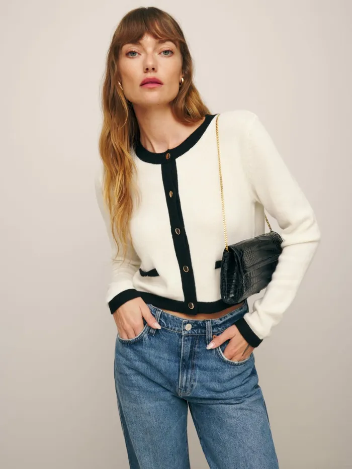 Reformation Sweaters Becka Cashmere Cardigan Gossamer And Black 8211 Women