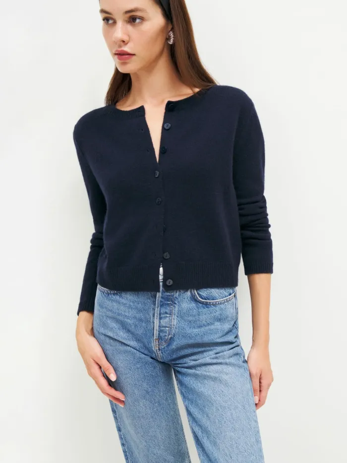 Reformation Sweaters Clara Cashmere Crew Cardigan Navy 8211 Women Reformation Sweaters Clara Cashmere Crew Cardigan Navy 8211 Women