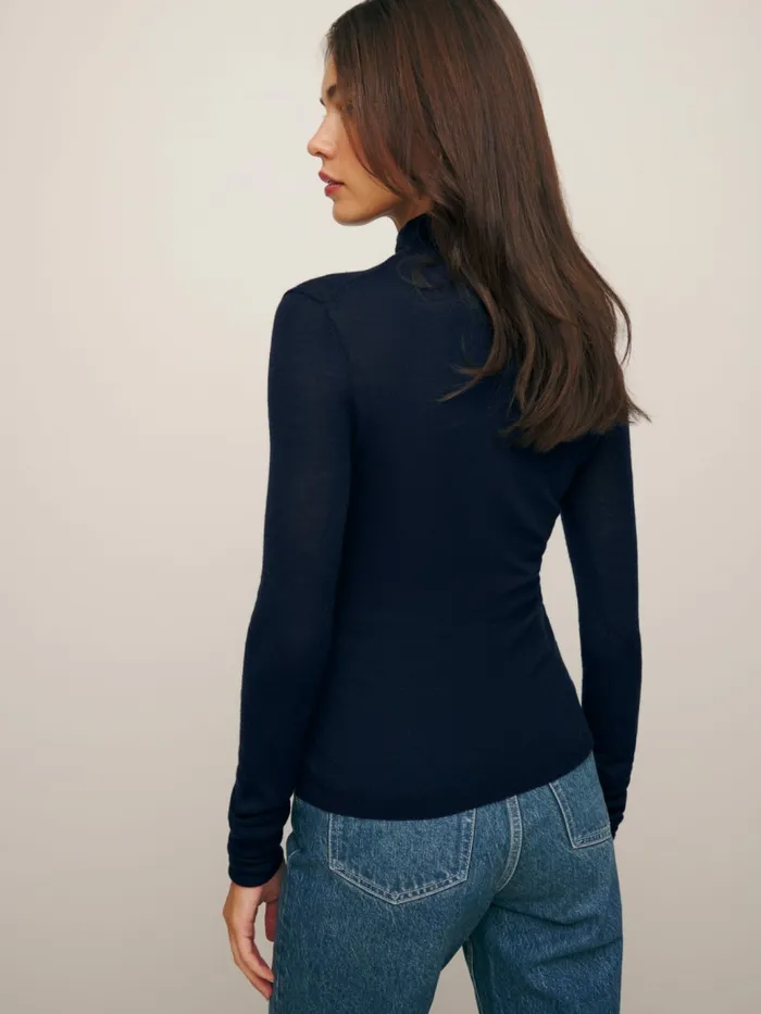 Reformation Sweaters Faith Regenerative Merino Fitted Turtleneck Navy 8211 Women