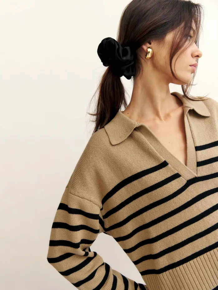 Reformation Sweaters Francesco Cotton Polo Sweater Bear With Black Stripe 8211 Women