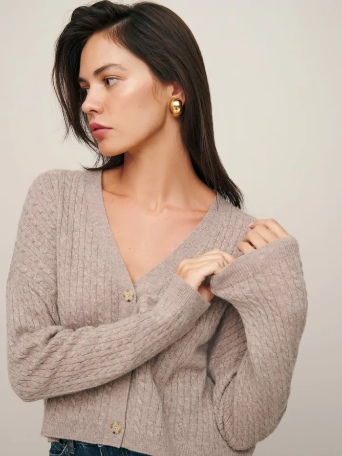 Reformation Sweaters Giusta Cropped Cashmere Cardigan Oatmeal 8211 Women