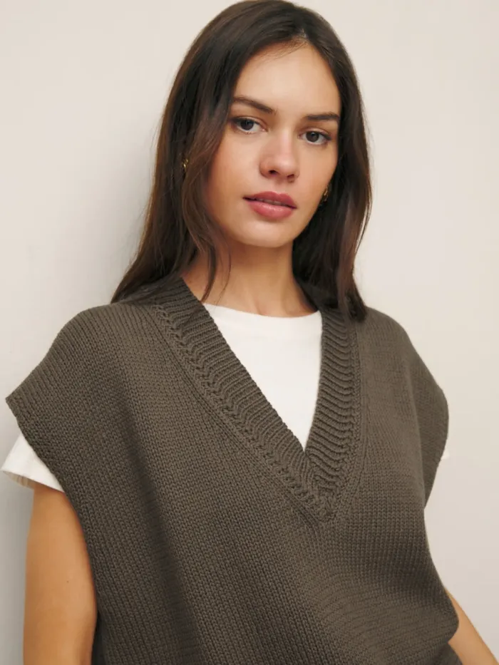 Reformation Sweaters Marnie Oversized Cotton Sweater Vest Shitake 8211 Women