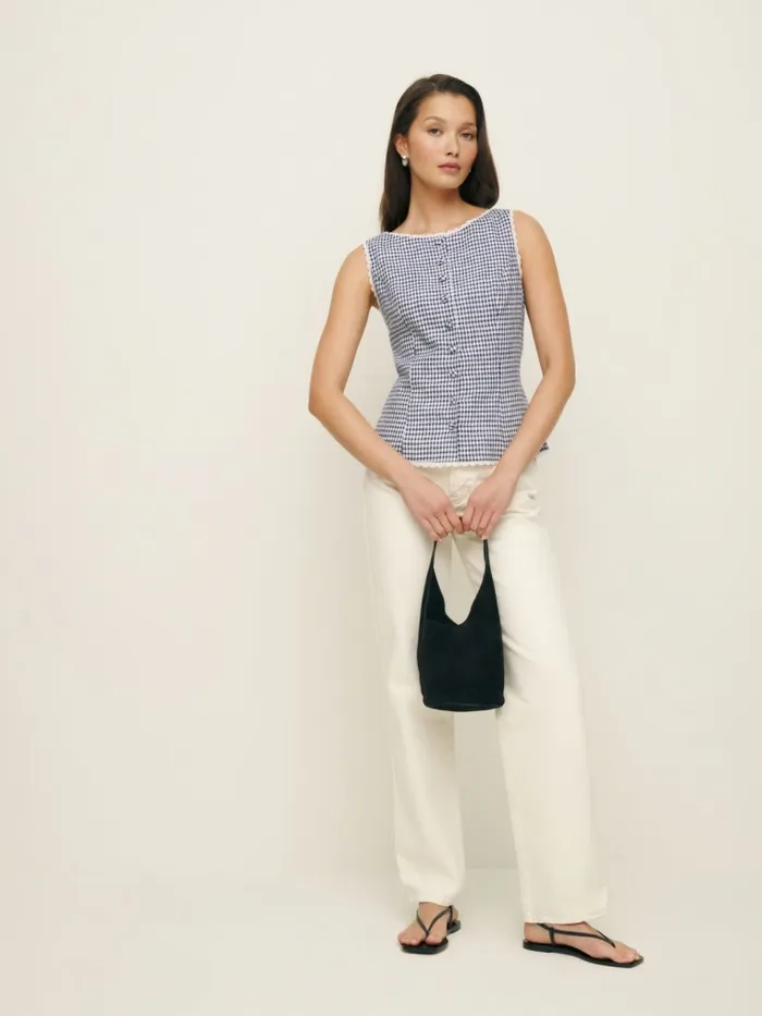Reformation Tops Amela Linen Top Challah Check 8211 Women Reformation Tops Amela Linen Top Challah Check 8211 Women