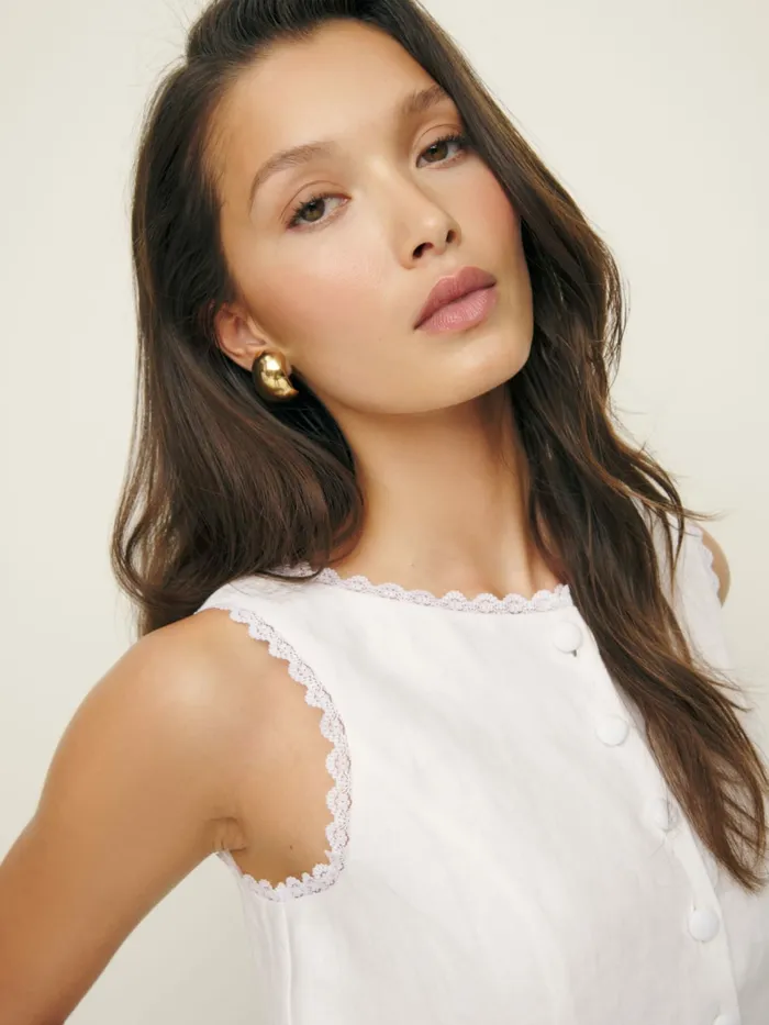 Reformation Tops Amela Linen Top White 8211 Women