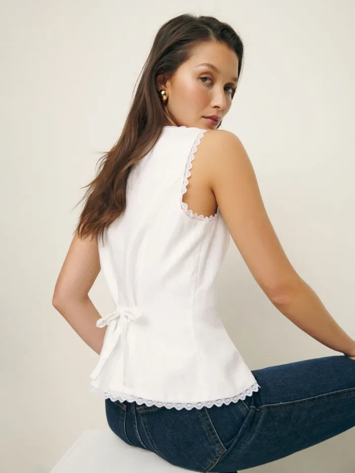 Reformation Tops Amela Linen Top White 8211 Women
