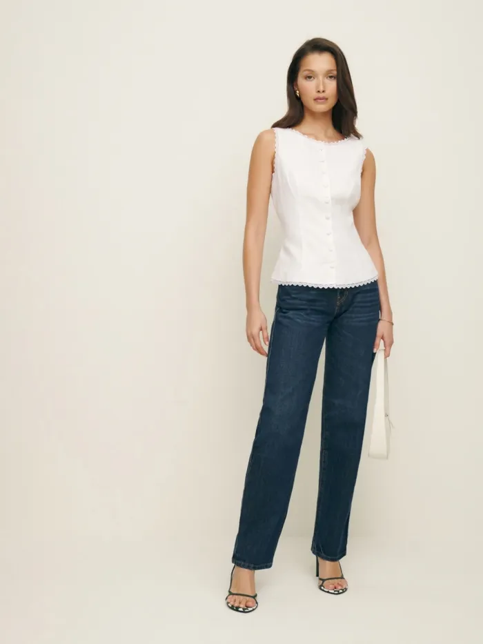 Reformation Tops Amela Linen Top White 8211 Women
