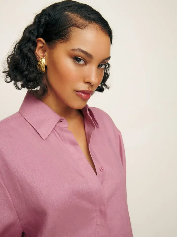 Reformation Tops Andy Oversized Linen Shirt Rose Petals 8211 Women