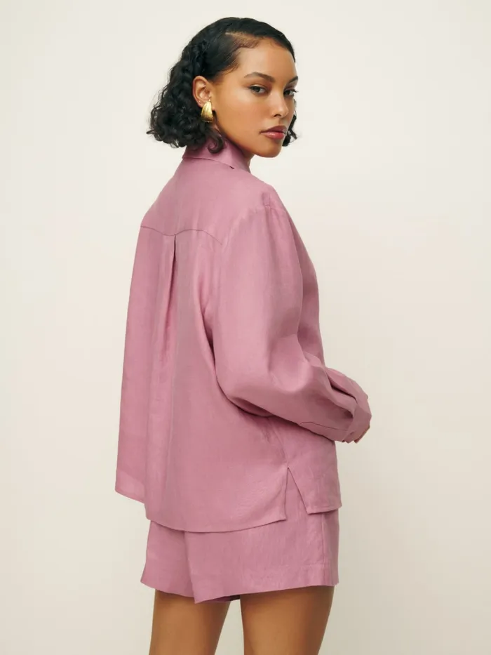 Reformation Tops Andy Oversized Linen Shirt Rose Petals 8211 Women
