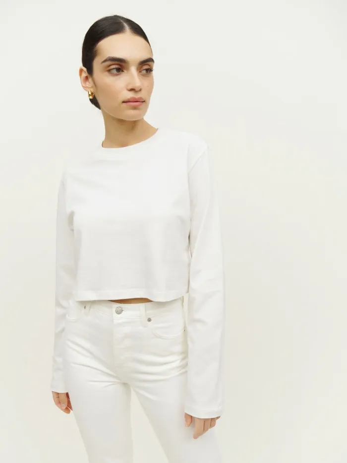 Reformation Tops Becca Relaxed Long Sleeve Cropped Tee White 8211 Women