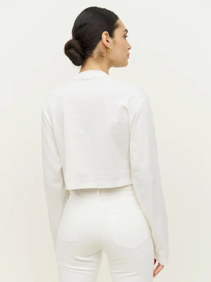 Reformation Tops Becca Relaxed Long Sleeve Cropped Tee White 8211 Women