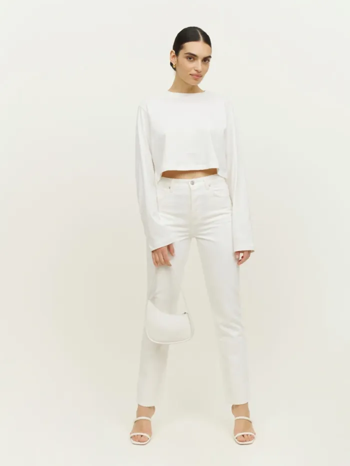 Reformation Tops Becca Relaxed Long Sleeve Cropped Tee White 8211 Women