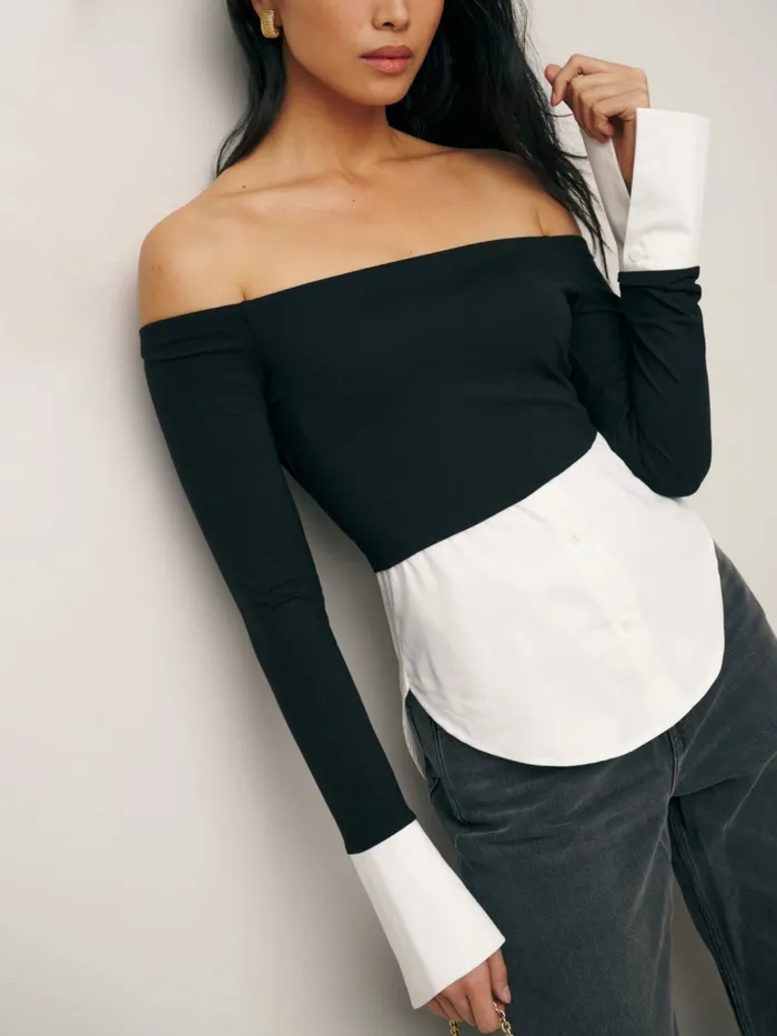 Reformation Tops Nixie Knit Top Black And White 8211 Women