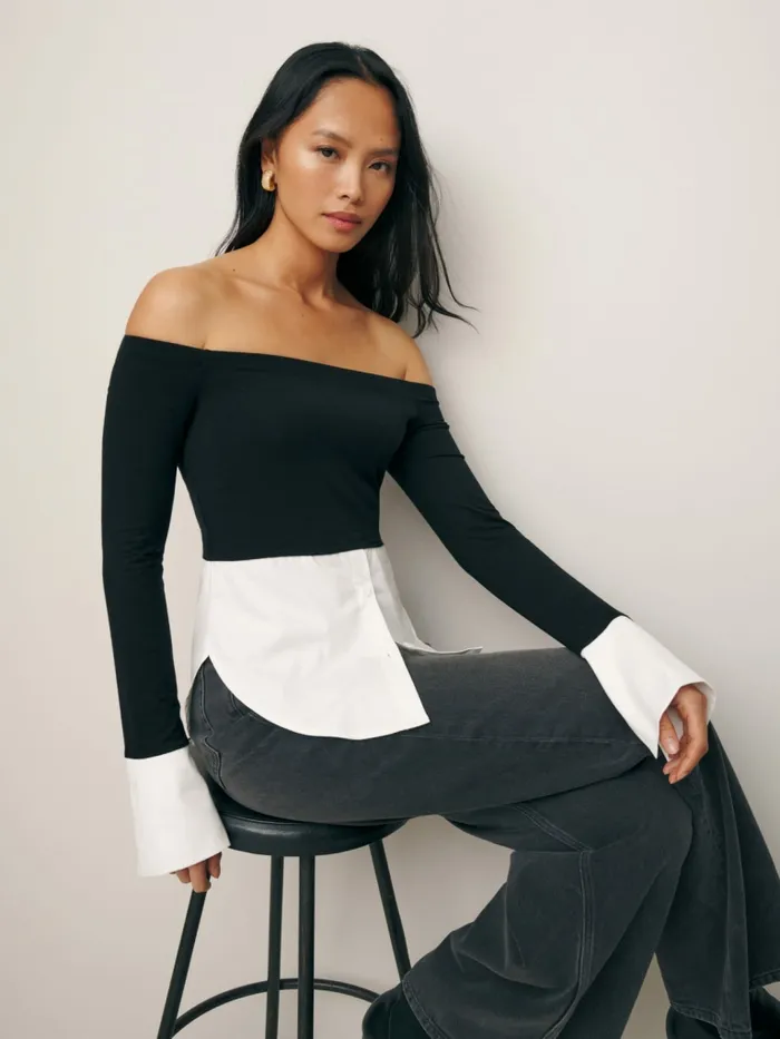 Reformation Tops Nixie Knit Top Black And White 8211 Women