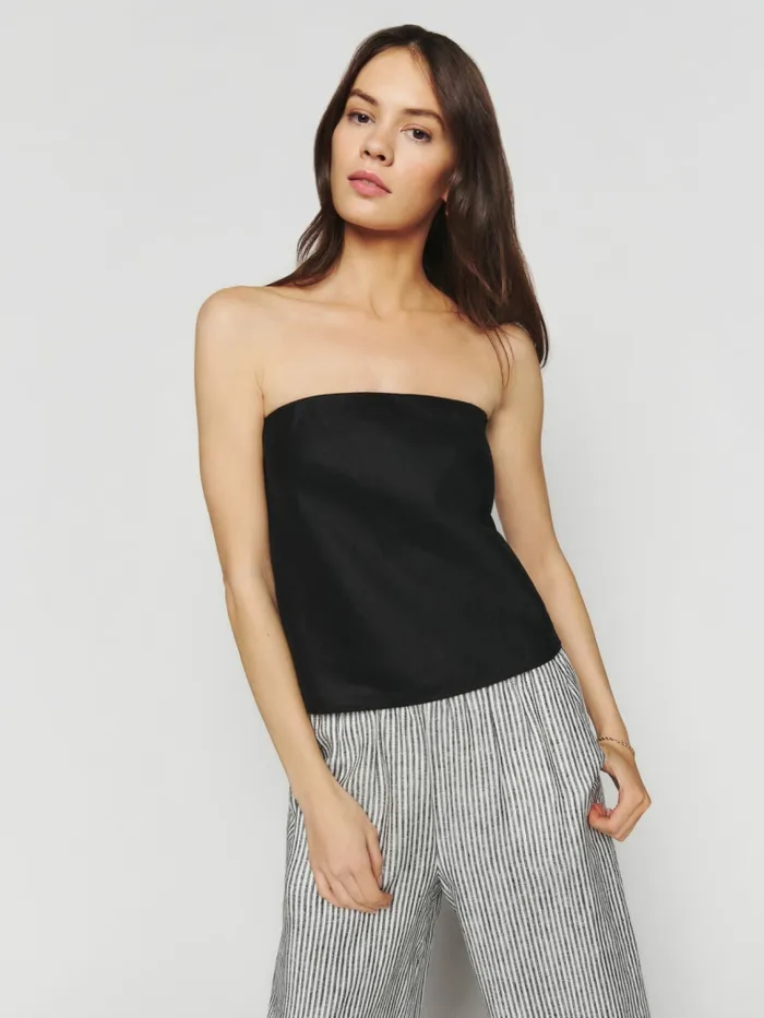 Reformation Tops Spritz Linen Top Black 8211 Women