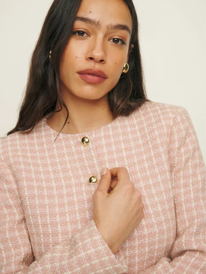 Reformation TwoPiece Sets Trista Jacket Pink Tweed 8211 Women Reformation TwoPiece Sets Trista Jacket Pink Tweed 8211 Women