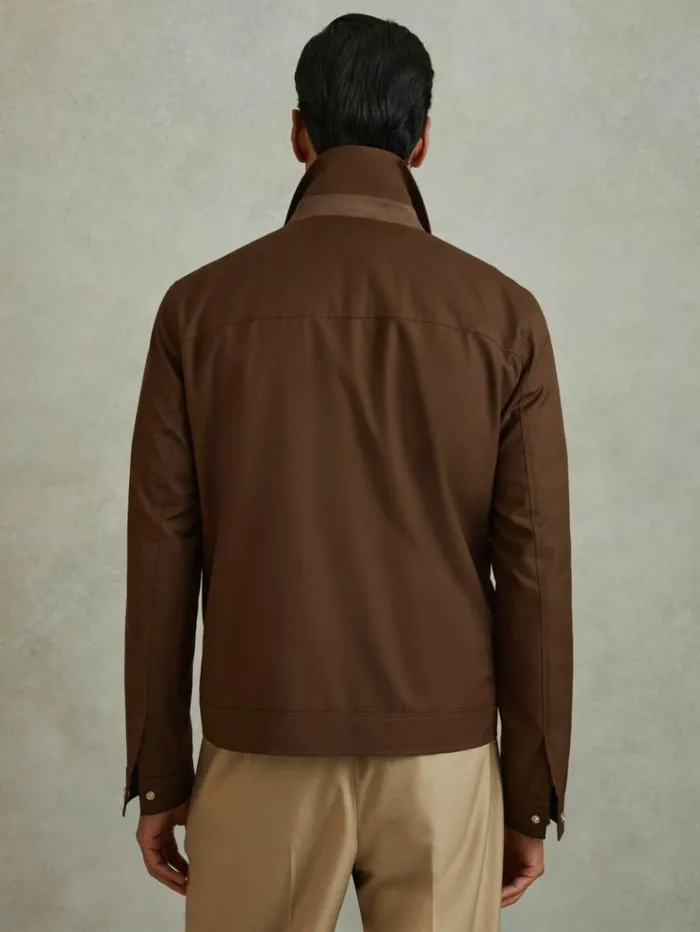 REISS Coats and Jackets Men Nylon ZipFront Jacket Tobacco Brown