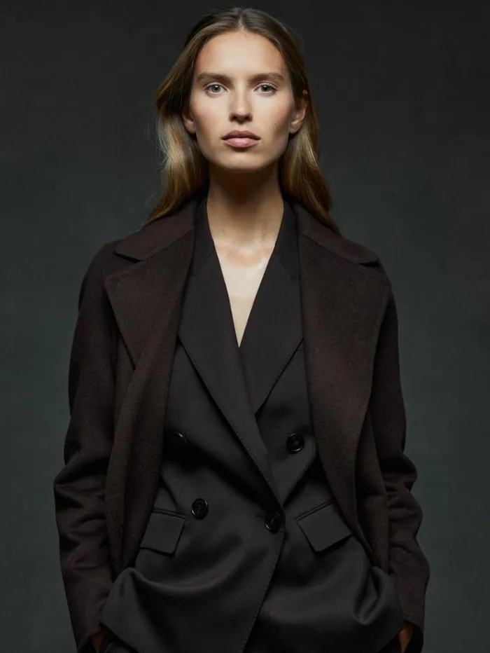 REISS Coats and Jackets Women Wool Blend Double Breasted Blindseam Coat Chocolate