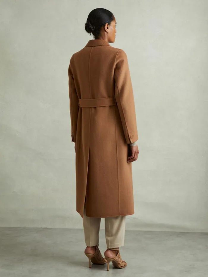 REISS Coats and Jackets Women Wool Blend Double Breasted Blindseam Coat Toffee