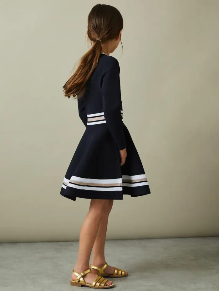 REISS Dresses Children Sparkle Trim Knitted Skater Dress Navy