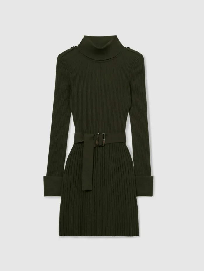 REISS Dresses Women RollNeck Ribbed Mini Dress Khaki