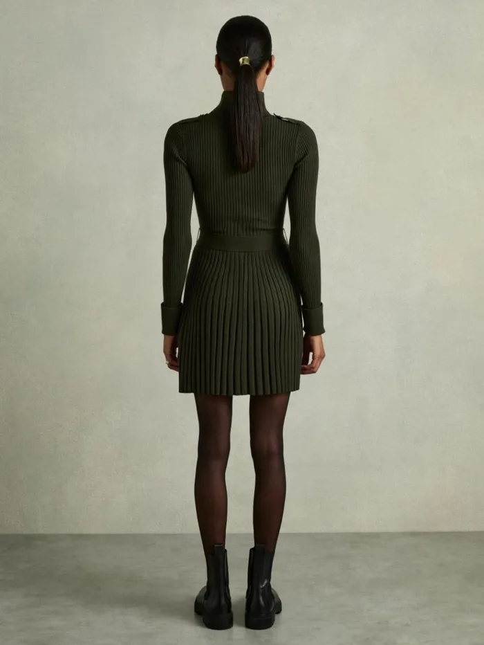 REISS Dresses Women RollNeck Ribbed Mini Dress Khaki