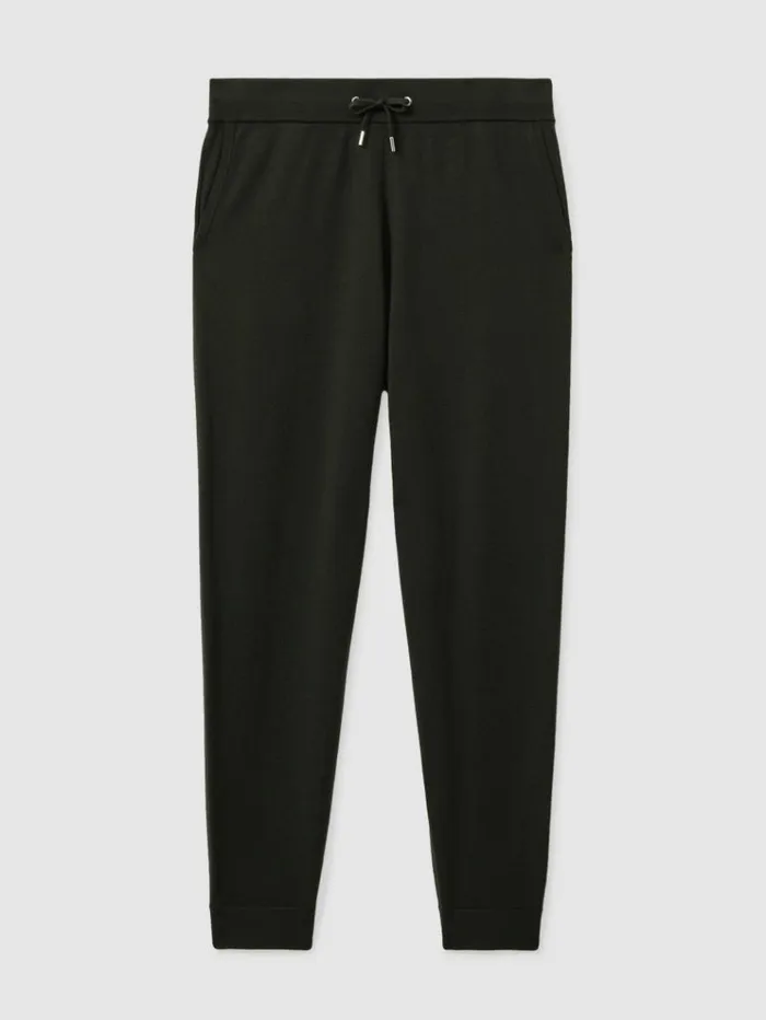 REISS Pants Men Merino Wool Blend Drawstring Joggers Dark Military Green