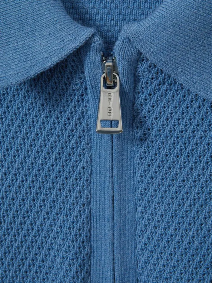 REISS Polo Shirts Children Textured Half Zip Neck Polo Shirt Blue