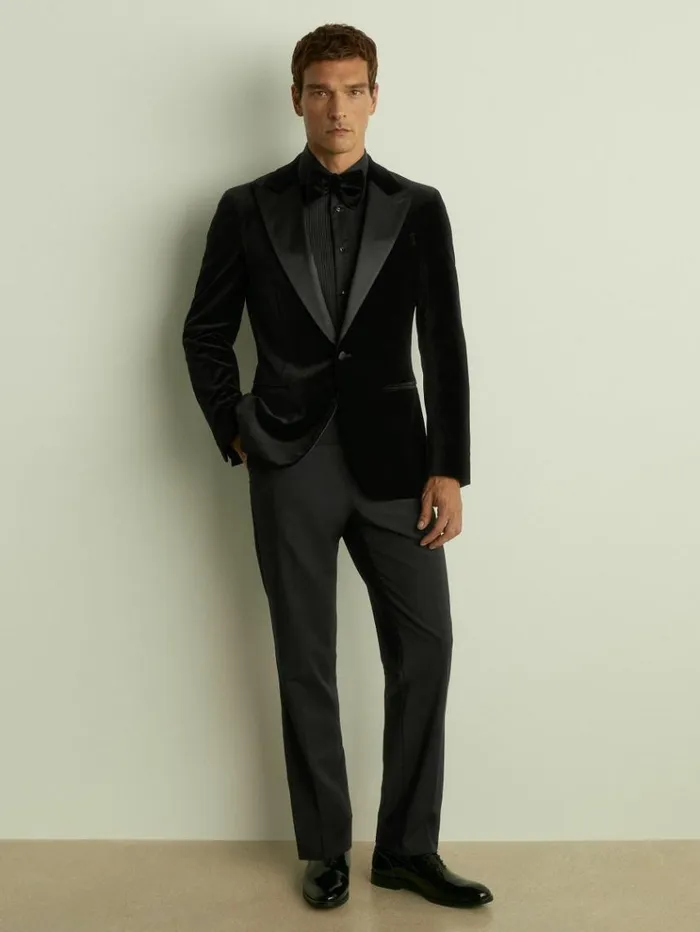 REISS Shirts Men Slim Fit Cotton Marcella Tuxedo Shirt Black