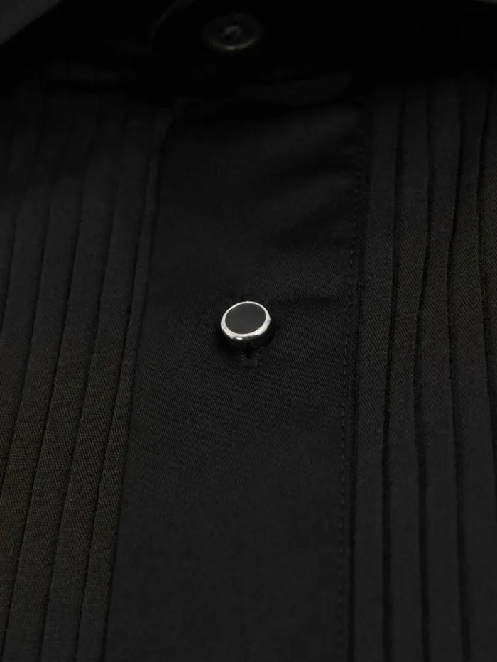 REISS Shirts Men Slim Fit Cotton Marcella Tuxedo Shirt Black