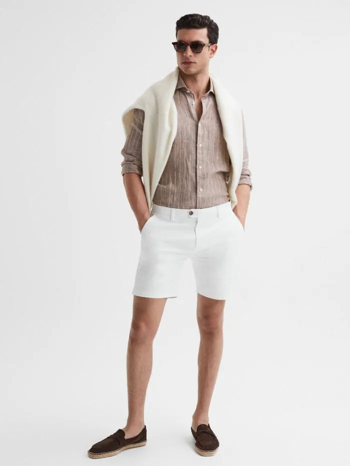 REISS Shorts Men Short Length Casual Chino Shorts White
