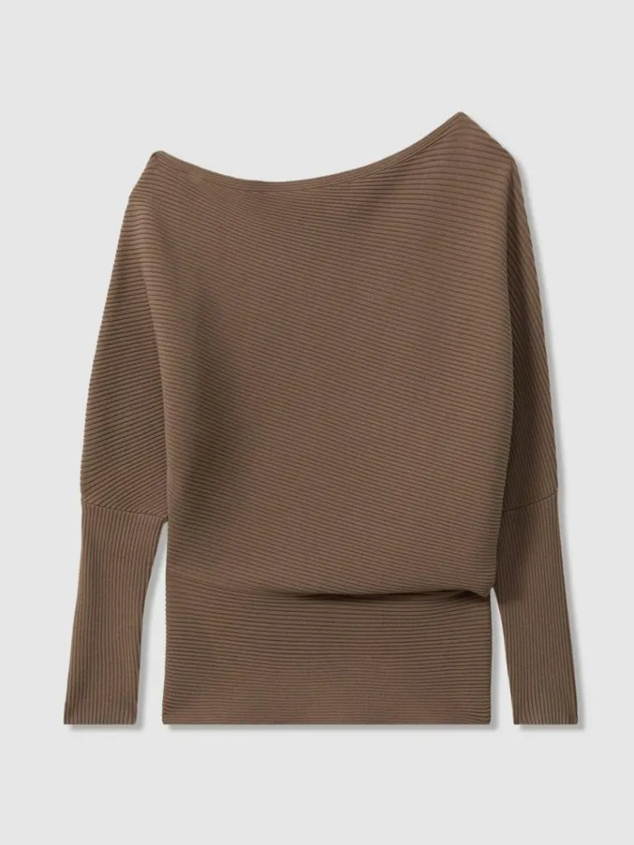 REISS Sweaters Women Asymmetric Draped Knitted Jumper Mink
