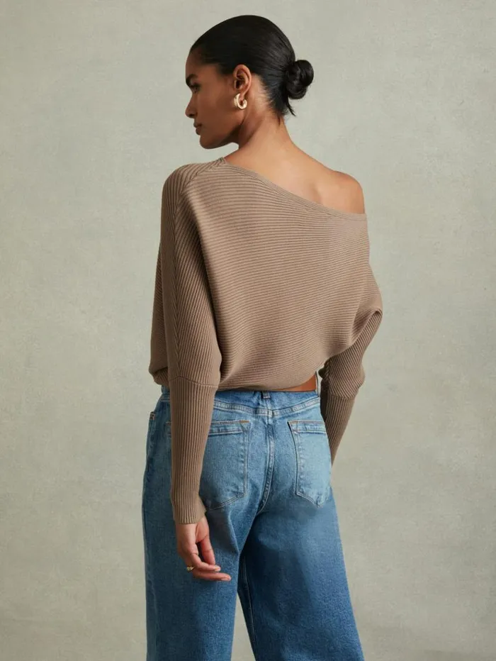 REISS Sweaters Women Asymmetric Draped Knitted Jumper Mink