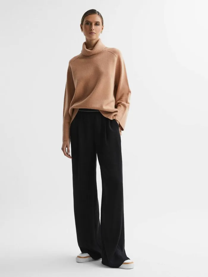 REISS Sweaters Women Relaxed WoolCashmere Blend Roll Neck Jumper Camel
