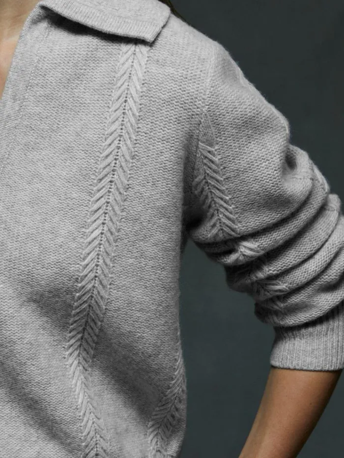 REISS Sweaters Women WoolCashmere Cropped OpenCollar Jumper Grey Marl