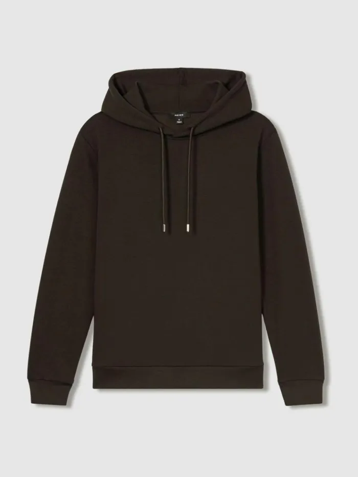 REISS Sweats Hoodies and Joggers Men Interlock Jersey Hoodie Chocolate Brown