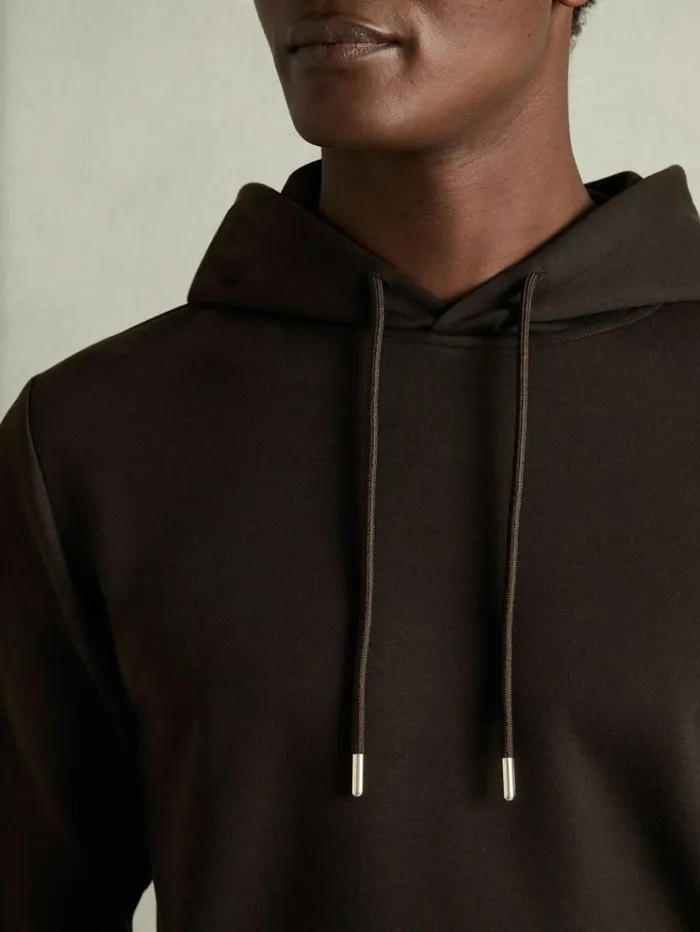 REISS Sweats Hoodies and Joggers Men Interlock Jersey Hoodie Chocolate Brown