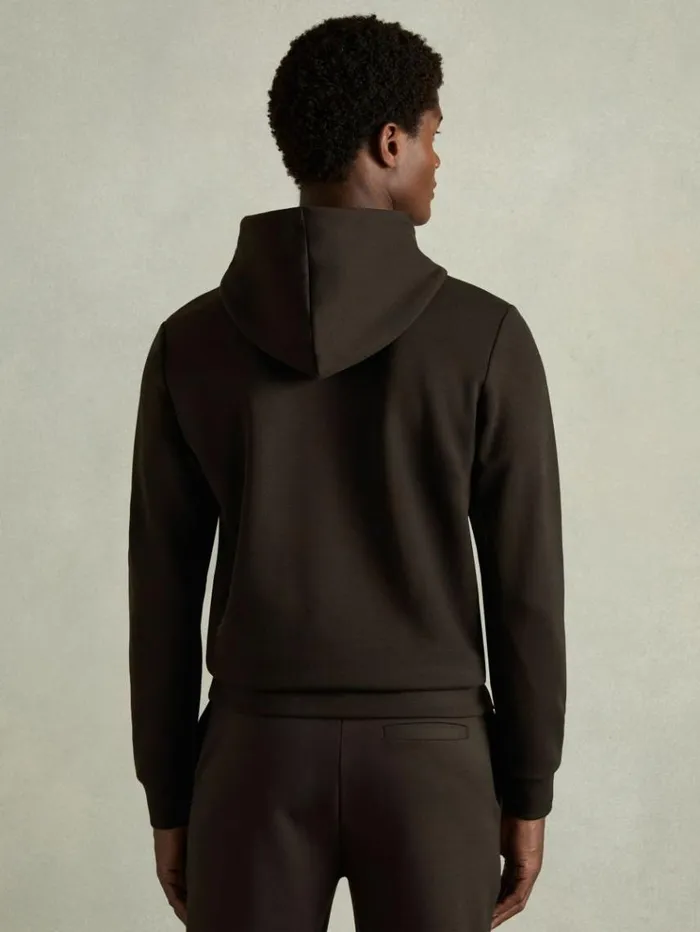 REISS Sweats Hoodies and Joggers Men Interlock Jersey Hoodie Chocolate Brown