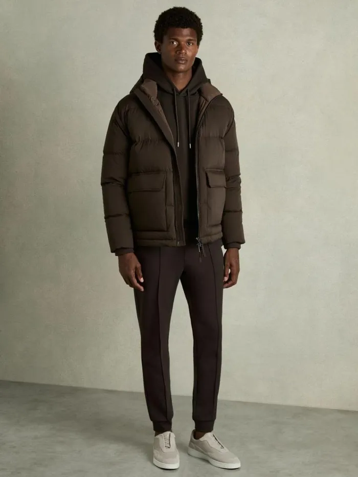 REISS Sweats Hoodies and Joggers Men Interlock Jersey Hoodie Chocolate Brown