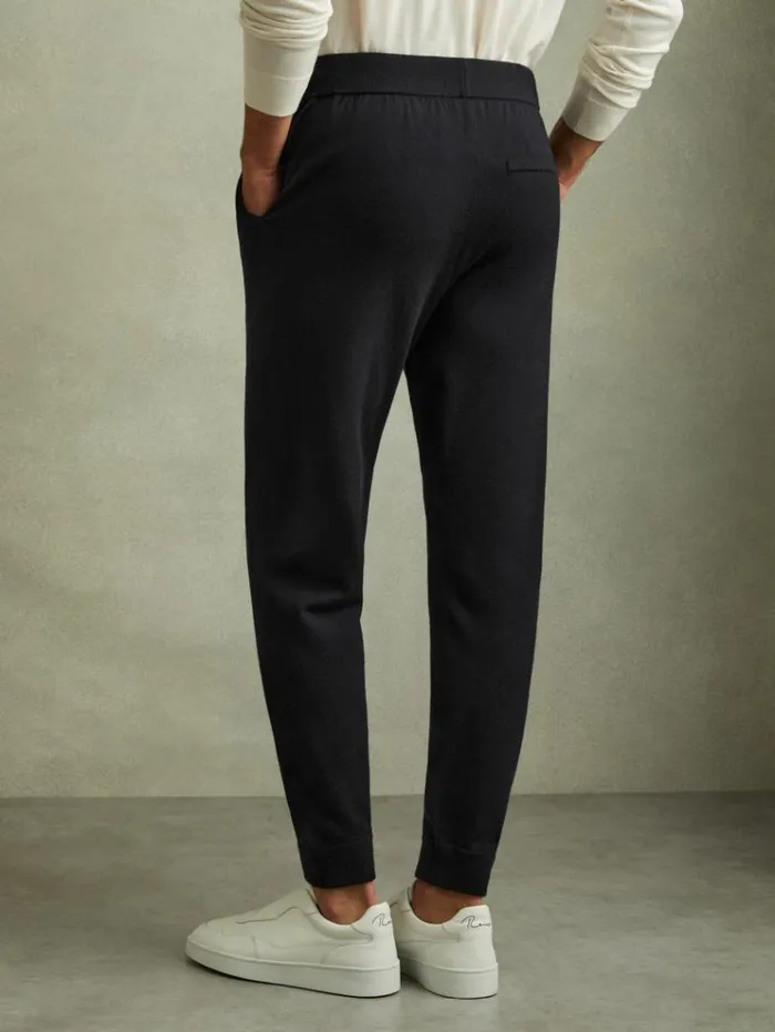 REISS Sweats Hoodies and Joggers Men Merino Wool Blend Drawstring Joggers Navy