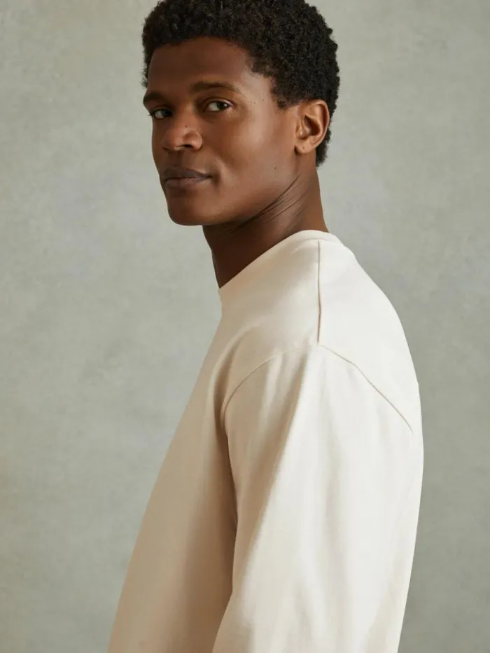 REISS TShirts Men Cotton Crew Neck Long Sleeve TShirt Off White