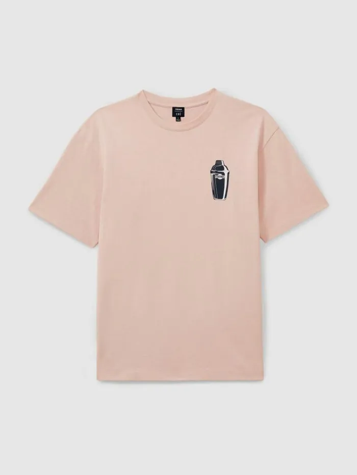 REISS TShirts Men Reiss Ch Oversized Cotton Cocktail Print TShirt Soft Pink