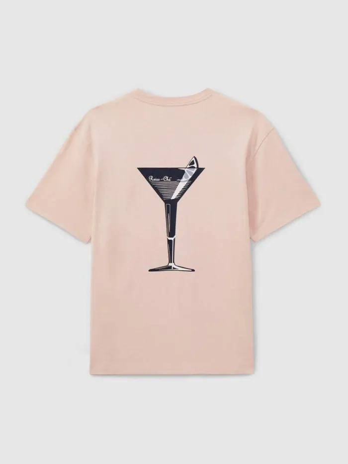 REISS TShirts Men Reiss Ch Oversized Cotton Cocktail Print TShirt Soft Pink