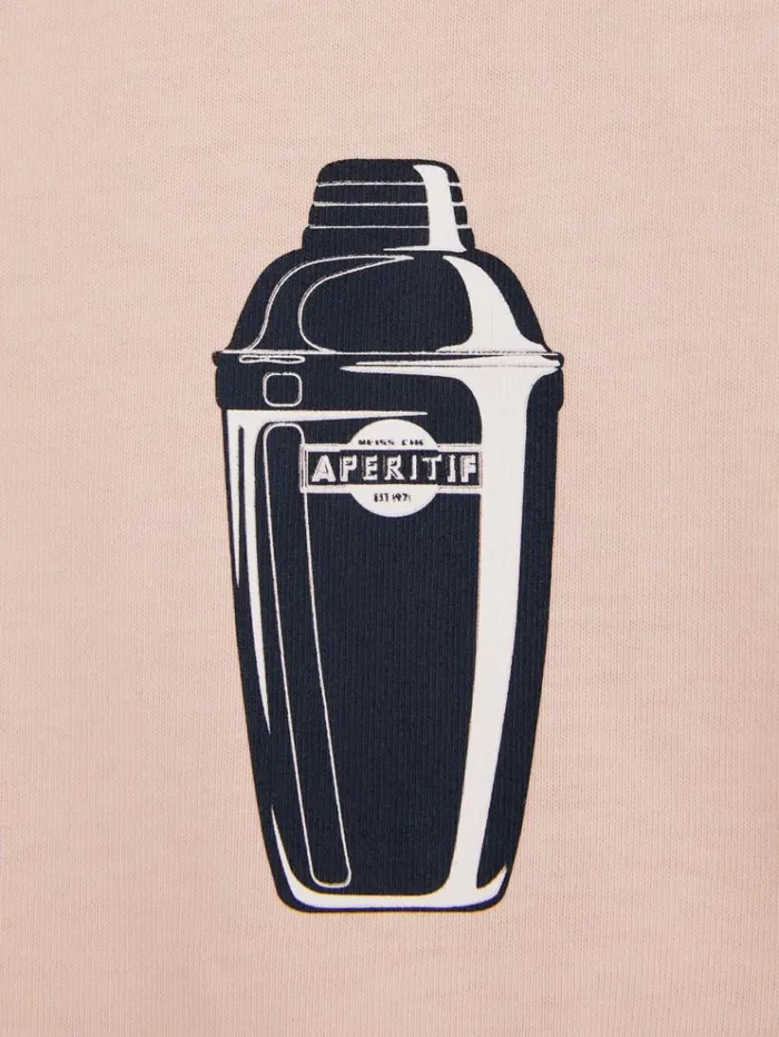 REISS TShirts Men Reiss Ch Oversized Cotton Cocktail Print TShirt Soft Pink