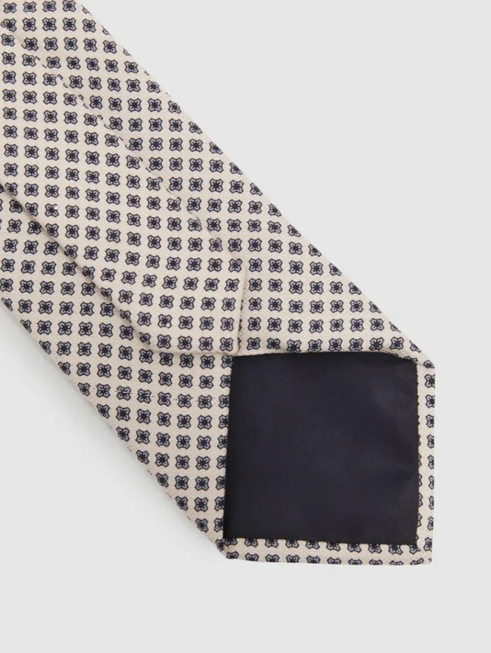 REISS Ties and Pocket Squares Men Silk Floral Tie Ivory