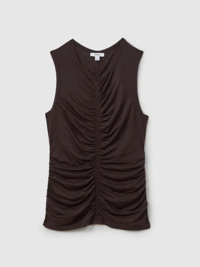 REISS Tops Women LyocellWool Ruched Vest Chocolate